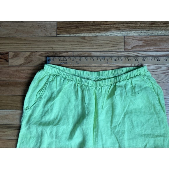 FLAX Linen Cropped Wide Leg Pants Women Size M Lime Green Elastic Waist - Picture 4 of 8